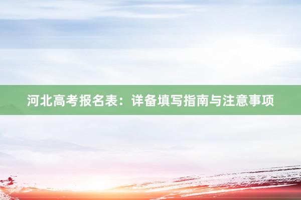 河北高考报名表：详备填写指南与注意事项